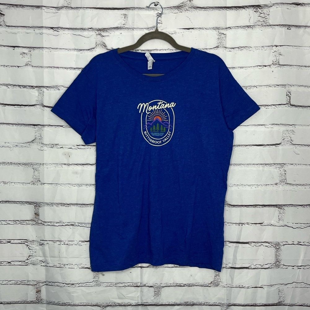 Women’s Montana Bitterroot Valley Graphic Tee Blue L.A.T Ladies Large Short SLV